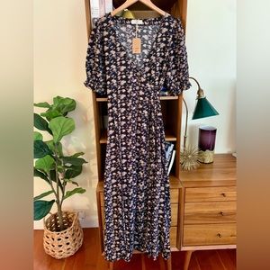 Natural Life Sophia Wrap Maxi Dress Tan/Gray Leaf Size L